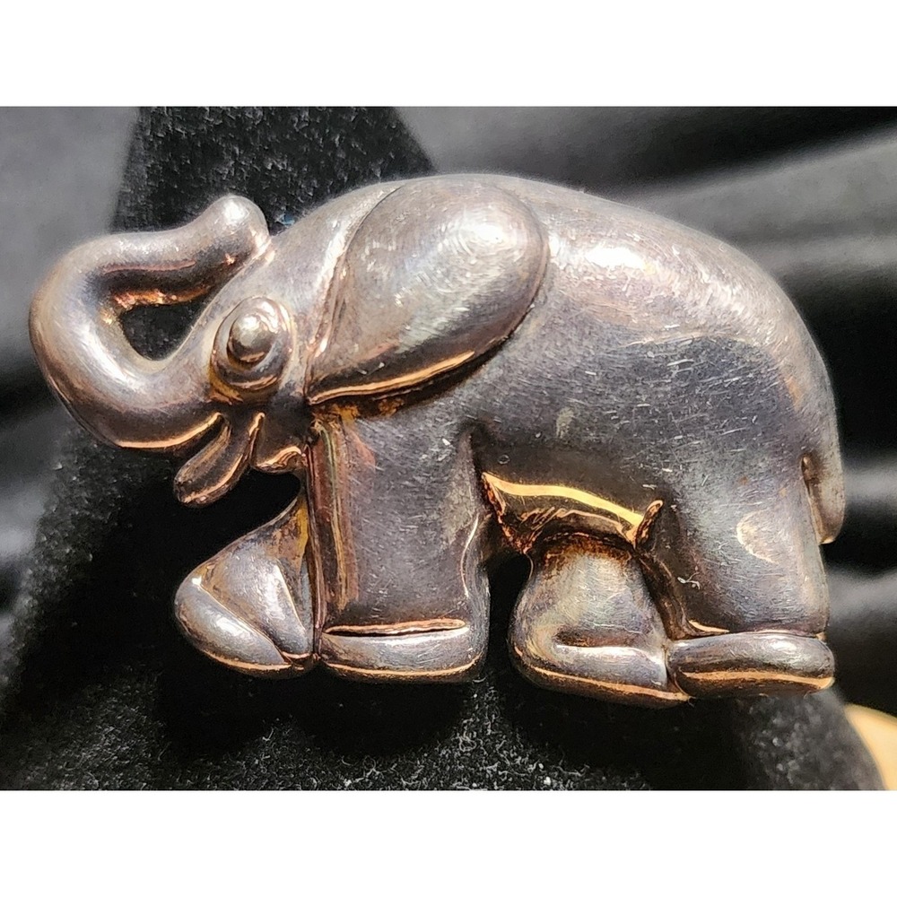 Vintage Bat-Ami Sterling Silver 925 Elephant Brooch Trunk Up Wildlife MCM READ